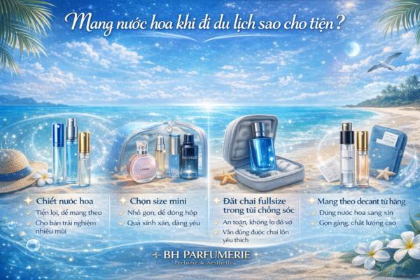 Khi chuẩn bị cho một chuyến đi xa, việc mang nước hoa khi đi du lịch sao cho gọn nhẹ, không đổ vỡ và vẫn giữ được mùi hương yêu thích là điều khiến nhiều người phân vân. Hãy cùng Bonperfume khám phá các mẹo cực dễ áp dụng dưới đây nhé.